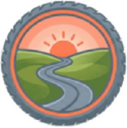 Rova logo — a coral-rimmed tire with a road winding toward a sunset